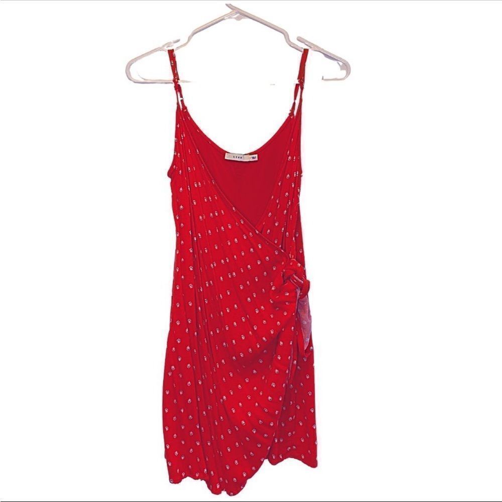Lush Red & Floral Spaghetti Strap Mini Dress Large - Picture 7 of 7